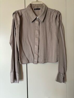 Zara Pale Taupe Collared Cropped Shirt